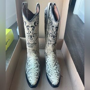 Circle G Khaki Snakeskin Cowboy Boots Exotic Western Size 8 Pointed Toe Leather